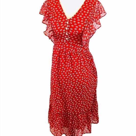 NWT THEKORNER PARIS Red Ditsy Print Long Dress - Picture 4 of 8